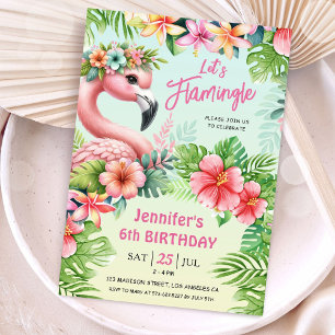 Let’s Flamingle Girls Pink Flamingo 6th Birthday Invitation