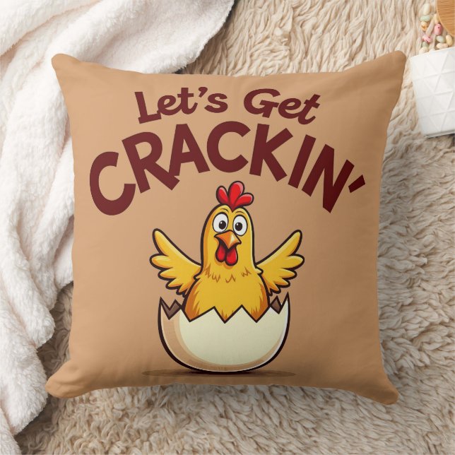 Let’s Get Crackin’ Funny Chicken Farm Pun Cushion (Blanket)