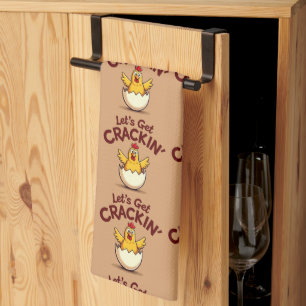 Let’s Get Crackin’ Funny Chicken Farm Pun Tea Towel