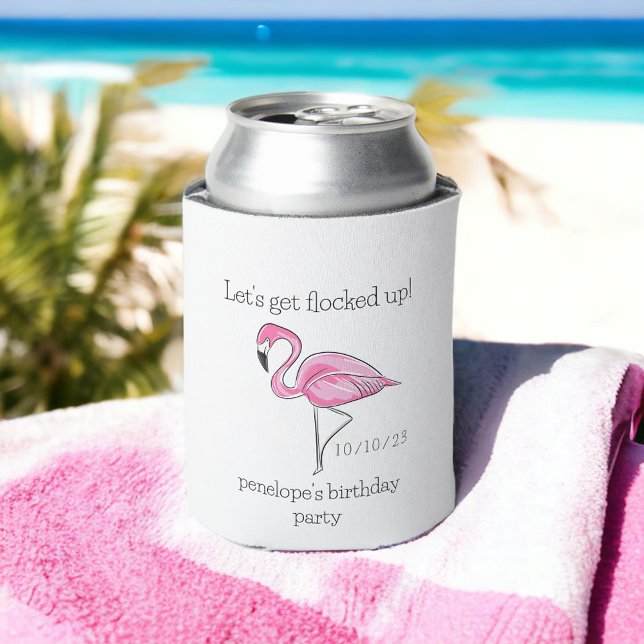 Let’s Get Flocked Up Pink Flamingo Personalised Can Cooler (Creator Uploaded)