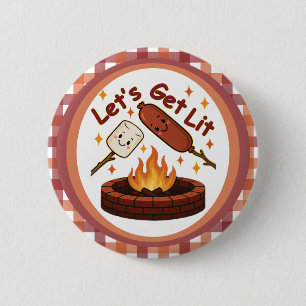Let’s Get Lit Firepit – Cute Marshmallow & Hot Dog 6 Cm Round Badge