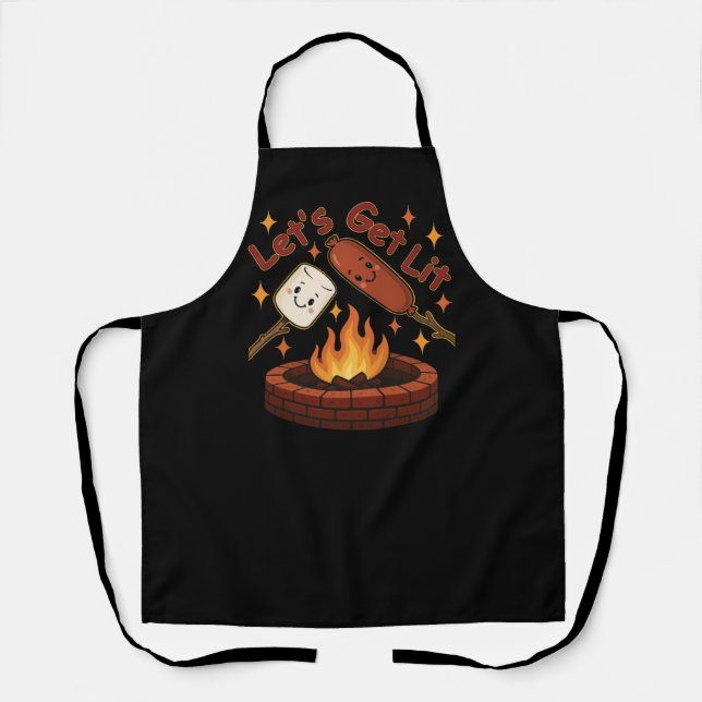 Let’s Get Lit Firepit – Cute Marshmallow & Hot Dog Apron (Front)