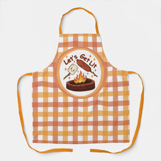 Let’s Get Lit Firepit – Cute Marshmallow & Hot Dog Apron (Front)