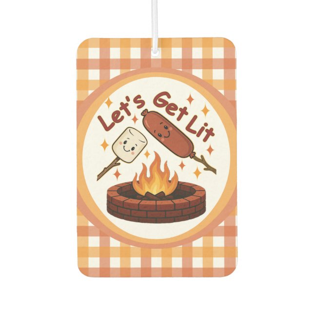 Let’s Get Lit Firepit – Cute Marshmallow & Hot Dog Car Air Freshener (Front)