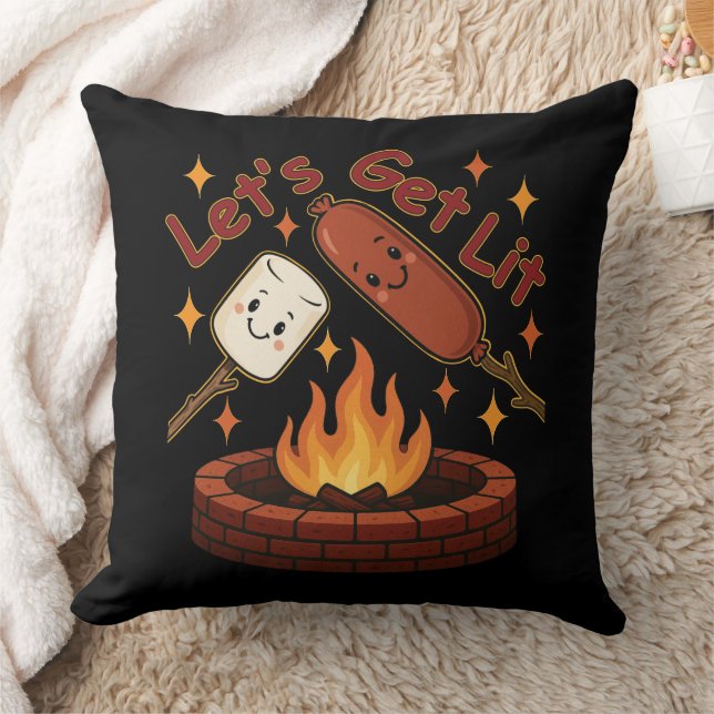 Let’s Get Lit Firepit – Cute Marshmallow & Hot Dog Cushion (Blanket)