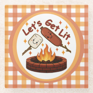 Let’s Get Lit Firepit – Cute Marshmallow & Hot Dog Glass Coaster