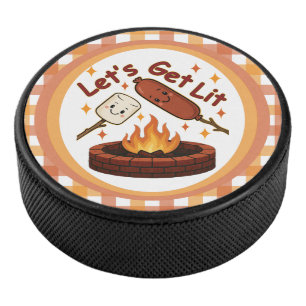 Let’s Get Lit Firepit – Cute Marshmallow & Hot Dog Hockey Puck