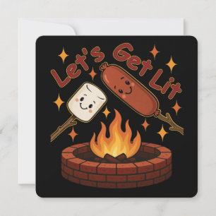 Let’s Get Lit Firepit – Cute Marshmallow & Hot Dog Invitation