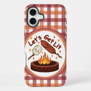 Let’s Get Lit Firepit – Cute Marshmallow & Hot Dog iPhone 16 Plus Case