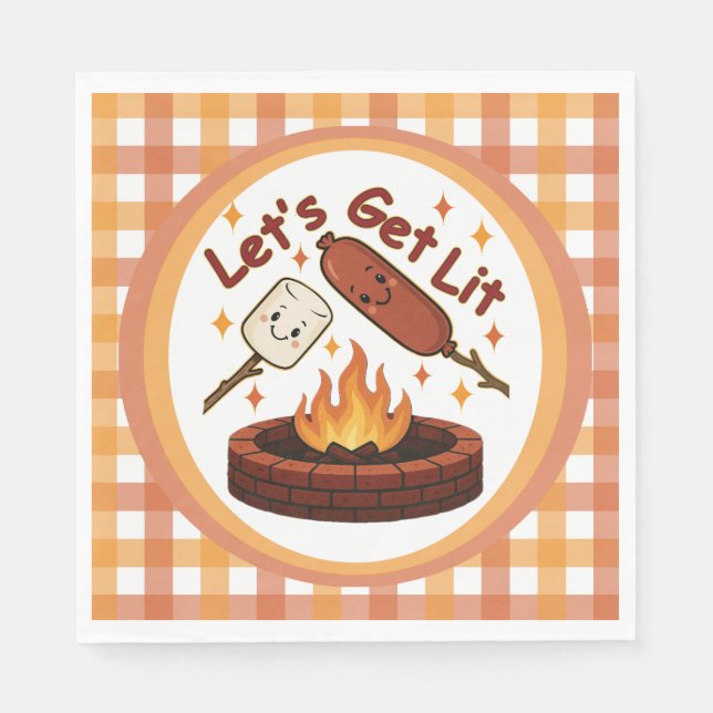 Let’s Get Lit Firepit – Cute Marshmallow & Hot Dog Napkin (Front)