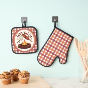 Let’s Get Lit Firepit – Cute Marshmallow & Hot Dog Oven Mitt & Pot Holder Set