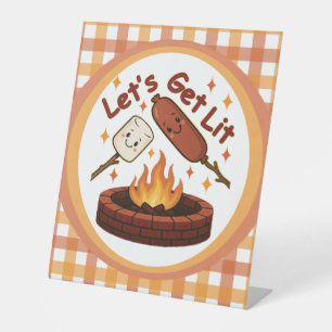 Let’s Get Lit Firepit – Cute Marshmallow & Hot Dog Pedestal Sign