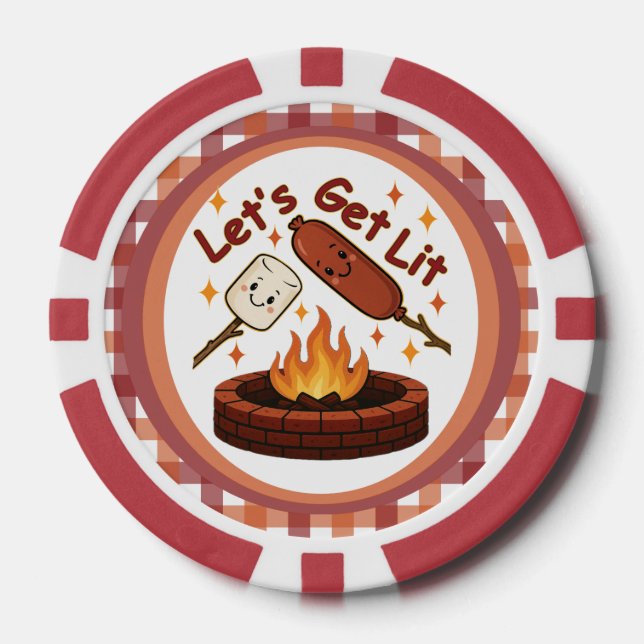 Let’s Get Lit Firepit – Cute Marshmallow & Hot Dog Poker Chips (Front)