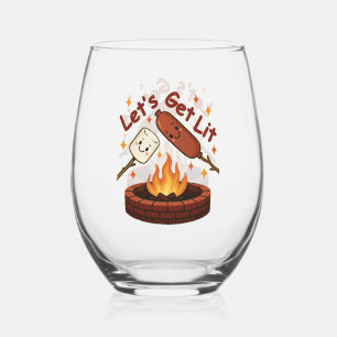Let’s Get Lit Firepit – Cute Marshmallow & Hot Dog Stemless Wine Glass