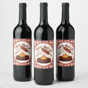 Let’s Get Lit Firepit – Cute Marshmallow & Hot Dog Wine Label