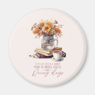Let’s Get Lost – Books, Coffee & Rain Rustic Magnet