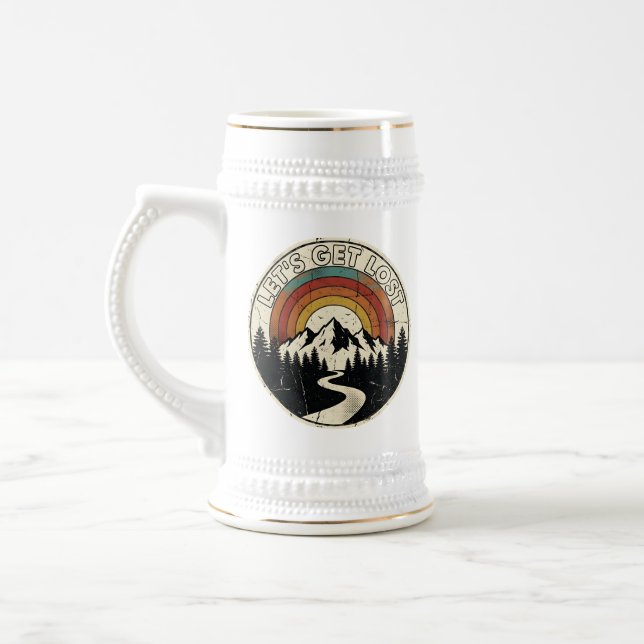 Let’s Get Lost Retro Mountain Adventure Outdoor Beer Stein (Left)