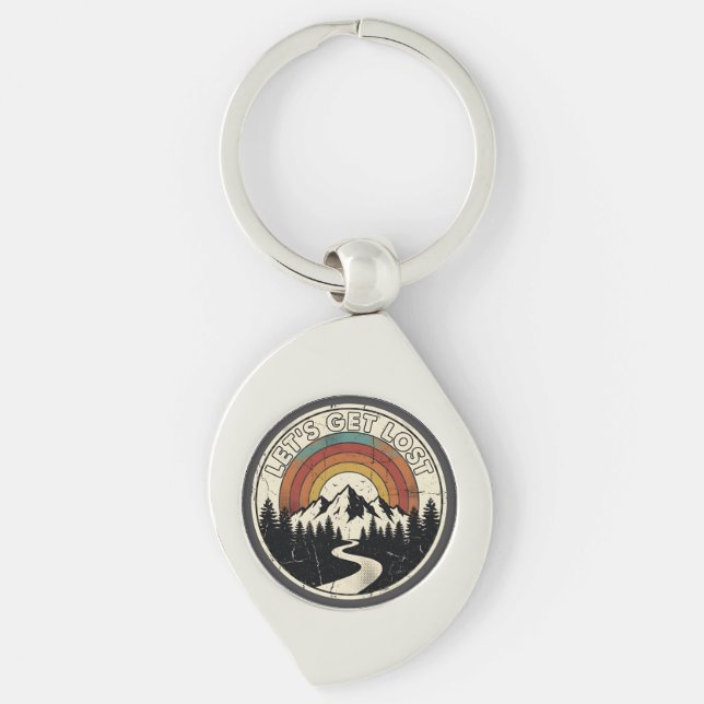 Let’s Get Lost Retro Mountain Adventure Outdoor Key Ring (Front)