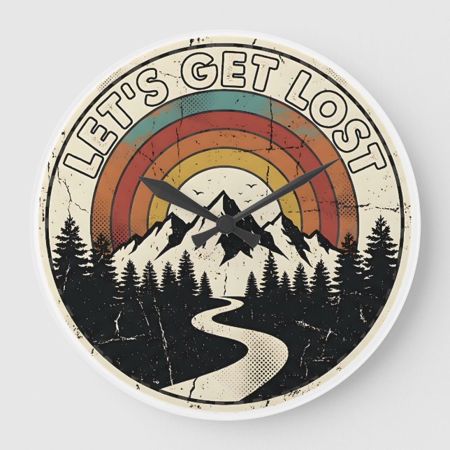 Let’s Get Lost Retro Mountain Adventure Outdoor Large Clock (Front)