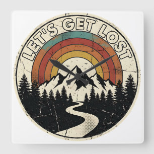 Let’s Get Lost Retro Mountain Adventure Outdoor Square Wall Clock