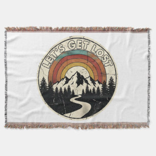 Let’s Get Lost Retro Mountain Adventure Outdoor Throw Blanket