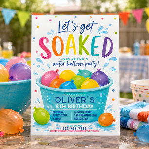 Let’s Get Soaked Colorful Water Balloon Birthday Invitation