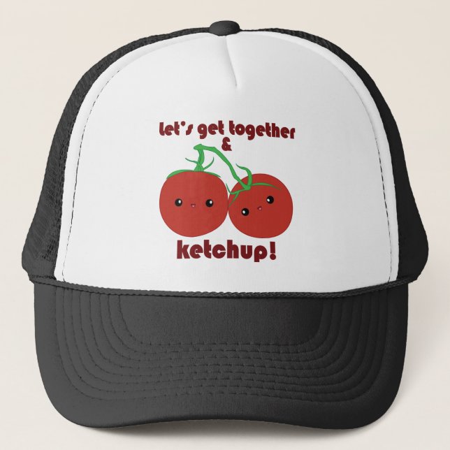 Let’s Get Together and Ketchup! Kawaii Tomatoes Trucker Hat (Front)