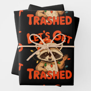 Let’s Get Trashed Christmas Racoon Feral Xmas Wrapping Paper Sheet