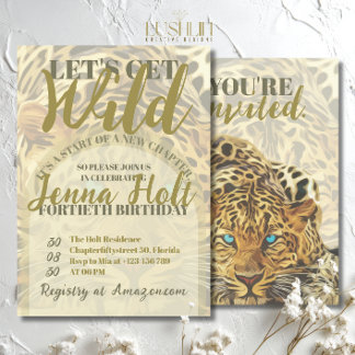 Let’s Get Wild Leopard Animal Glam Gold Birthday Invitation
