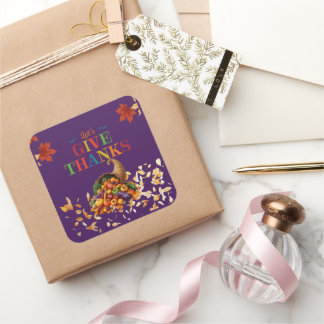 Let’s Give Thanks Cornucopia Thanksgiving Square Sticker