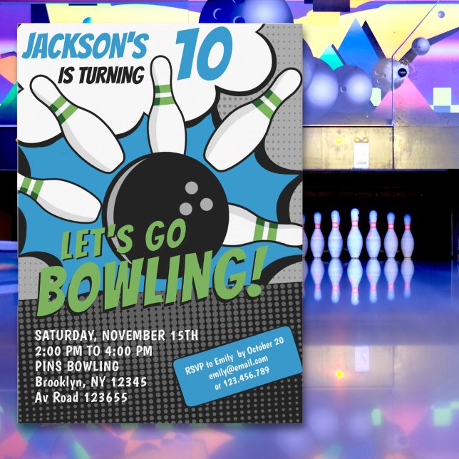 Let’s Go Bowling!  Fun Bowling-Style Birthday Kids Invitation (Creator Uploaded)