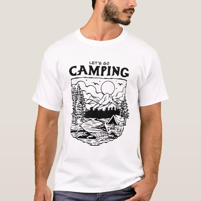 Let’s Go Camping – Retro Outdoor Adventure Nature  T-Shirt (Front)