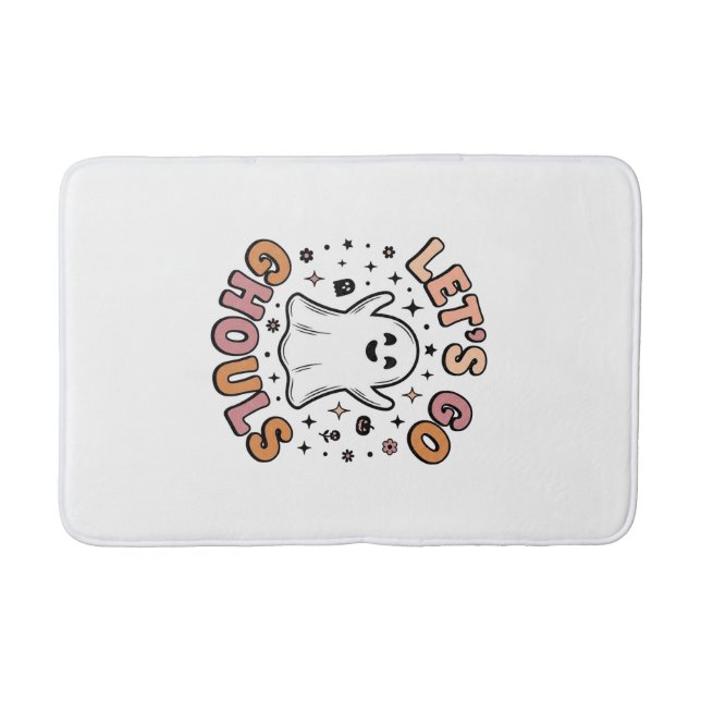 Let’s Go Ghouls Cute Halloween Ghost  Bath Mat (Front)