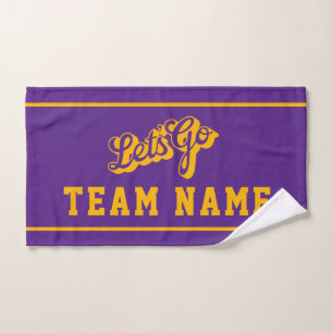 Let’s Go Personalised Team Rally Purple and Gold Hand Towel