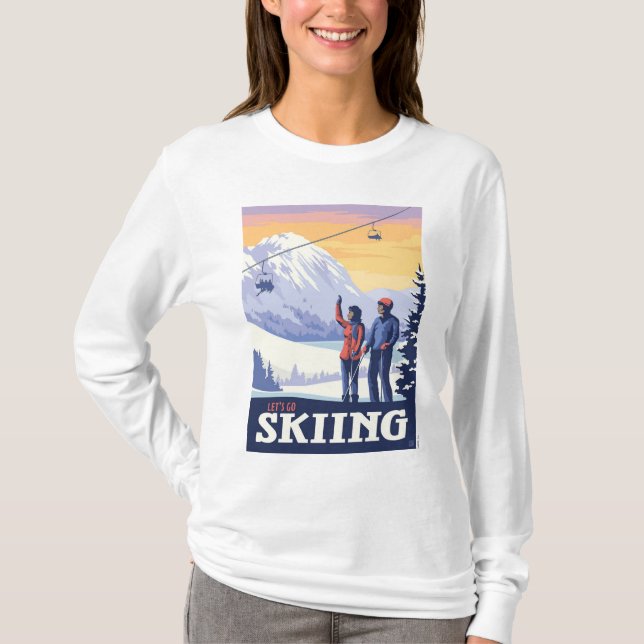 Let’s Go Skiing Vintage Print T-Shirt (Front)