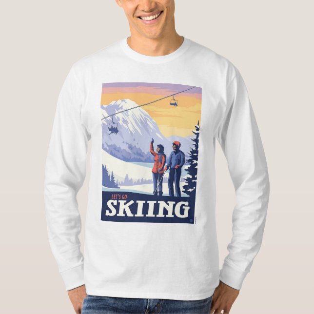 Let’s Go Skiing Vintage Print T-Shirt (Front)