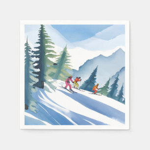 Let’s Go Skiing   Winter Watercolor Napkin