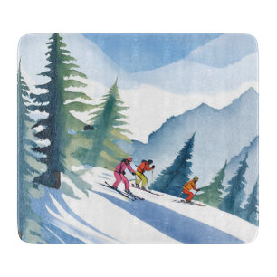 Let’s Go Skiing   Winter Watercolor Painting Cutting Board