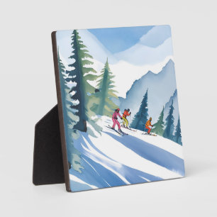 Let’s Go Skiing Winter Watercolor Painting Plaque