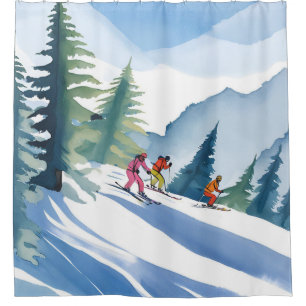 Let’s Go Skiing   Winter Watercolor Painting Shower Curtain