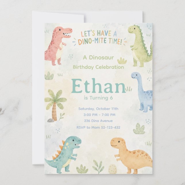 Let’s Have A Dino-Mite Time Invitation Editable (Front)