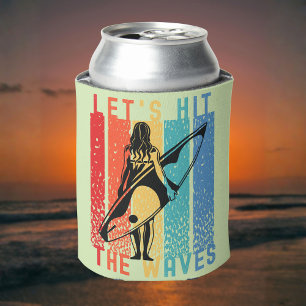 Let’s Hit the Waves Surfing Fun Beach Surfboard Can Cooler