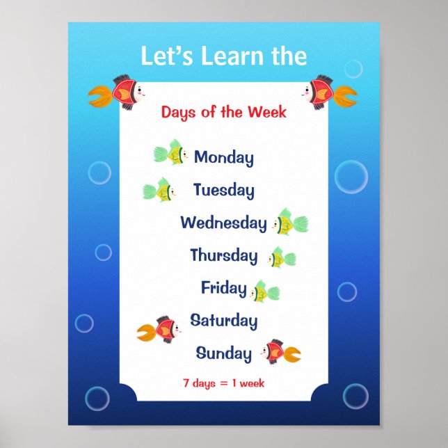Let’s Learn the Days of the Week Poster for Kids (Front)