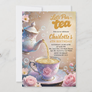 Let’s Par‑Tea Teacup & Teapot Tea Party Birthday Invitation