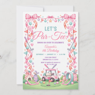 Let’s Par-Tee Girl Golf Pink Bow Birthday Party Invitation