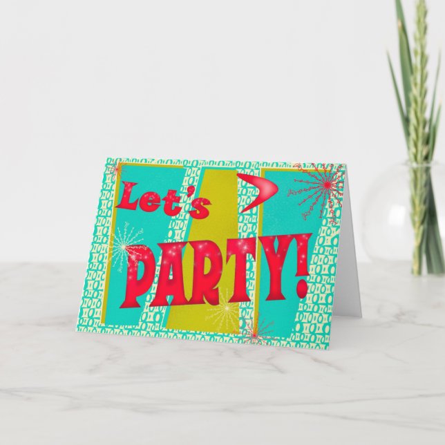 Let’s Party! Bold Retro Turquoise Invitation (Front)