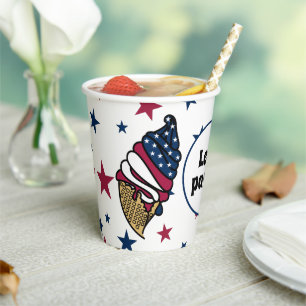 Let’s party! Custom Text Red White Blue Ice Cream  Paper Cups