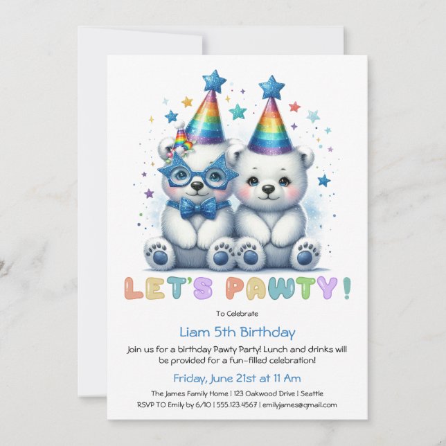 Let’s Party! Cute Polar Bear Birthday invitation (Front)