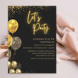 Let’s Party- elegant Birthday with Golden balloons Invitation