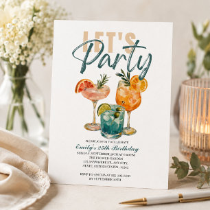 Let’s Party Watercolor Cocktail Birthday Invitation